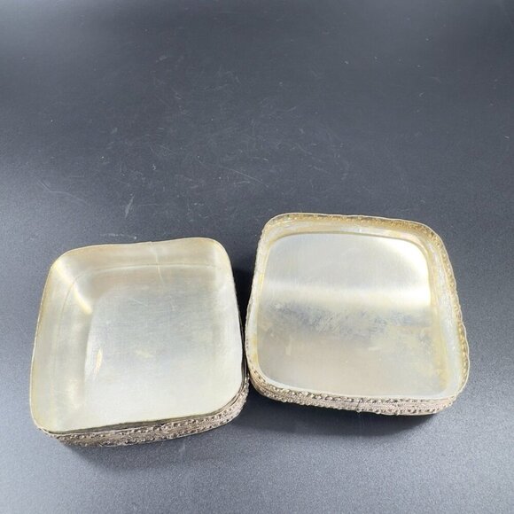 Vintage Silver Plated Trinket Box Holder Multicolor Porcelain Top Floral Pattern - Picture 7 of 12